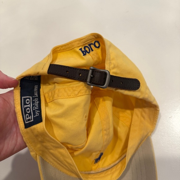 Polo Ralph Lauren Yellow Baseball Cap Dad Hat Leather Strap Pony Logo One Size - Picture 6 of 8